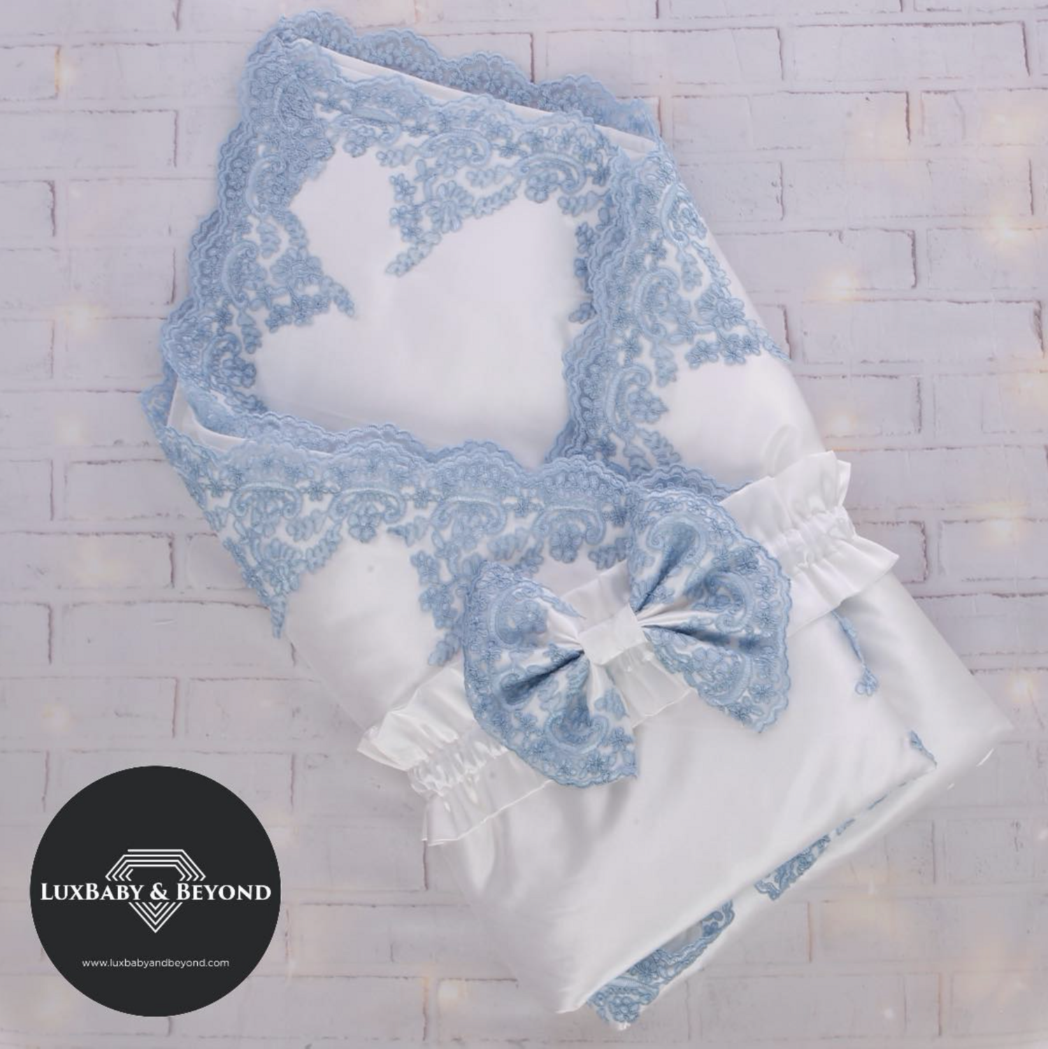 Luxury satin swaddle ( white &amp; Blue)