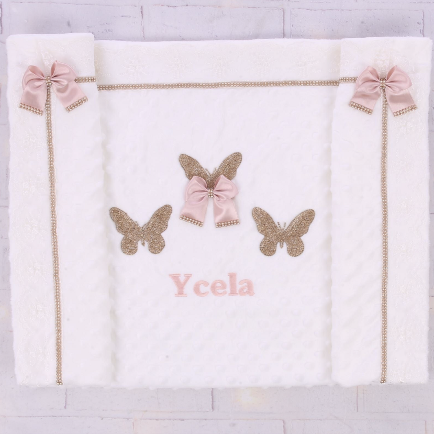 White Velvet Receiving Blanket (blush pink &amp; silver crown)