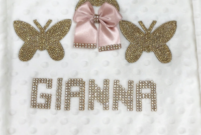White Velvet Receiving Blanket (blush pink &amp; silver crown)