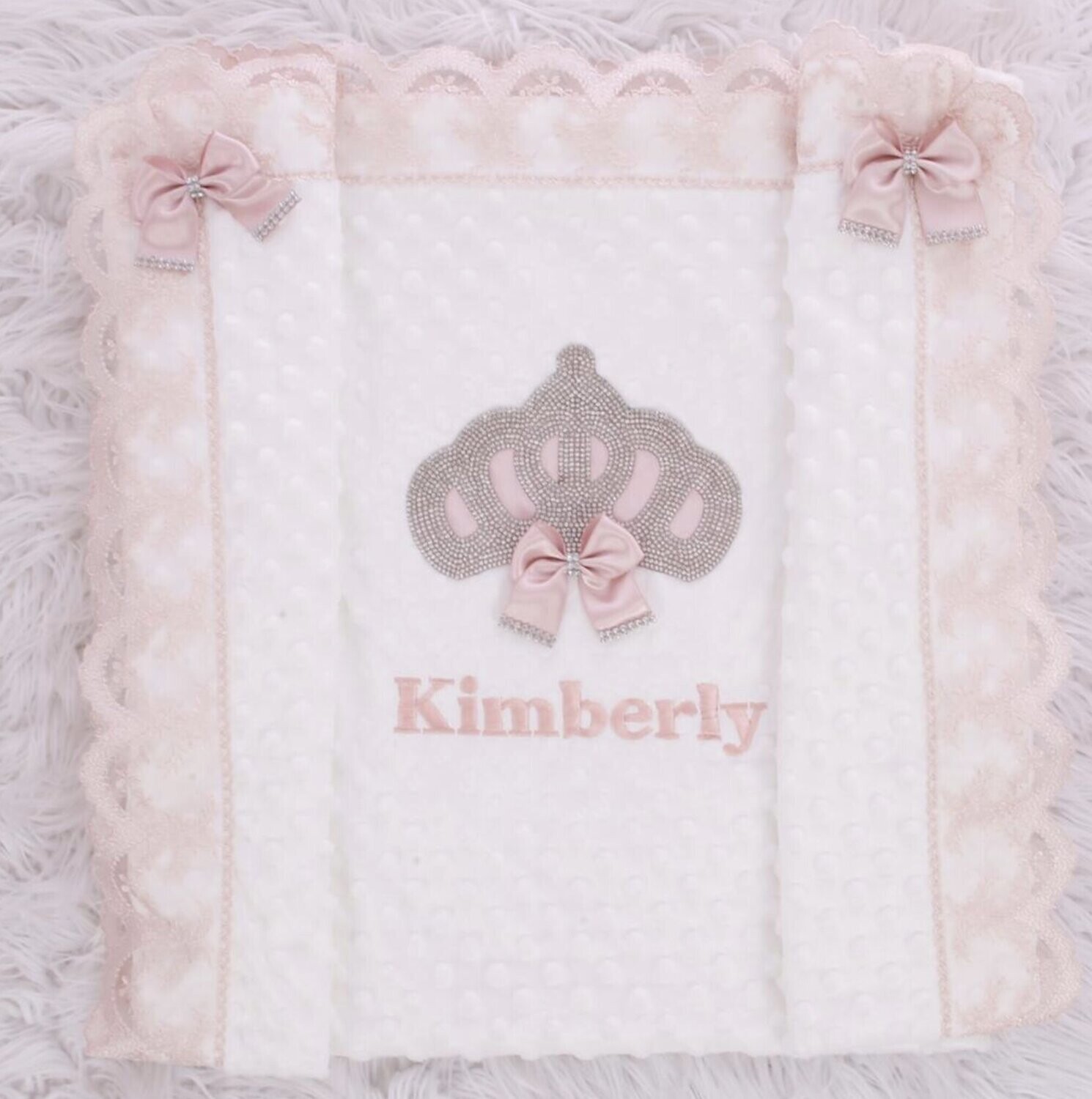 Personalised White Receiving Blanket (blush pink &amp; silver crown)