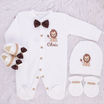 Handmade 𝗟𝘂𝘅𝘂𝗿𝘆 𝗡𝗲𝘄𝗯𝗼𝗿𝗻 baby boy Home Welcoming 5-Piece set ( Lion )