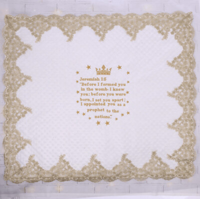 White Receiving Blanket (golden lace)