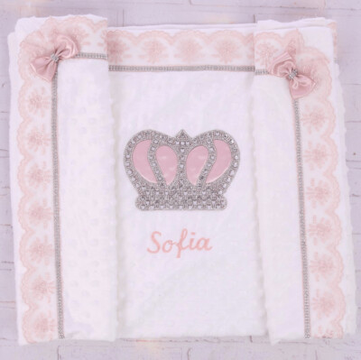 Personalised Receiving Blanket (baby pink &amp; silver crown, pink lace)