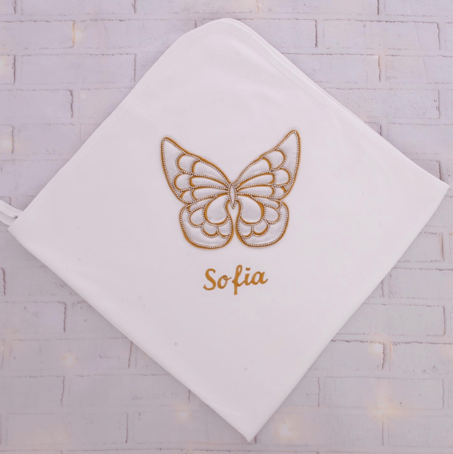 White Receiving Blanket (golden butterfly)
