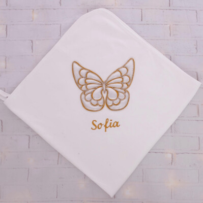 White Receiving Blanket (golden butterfly)