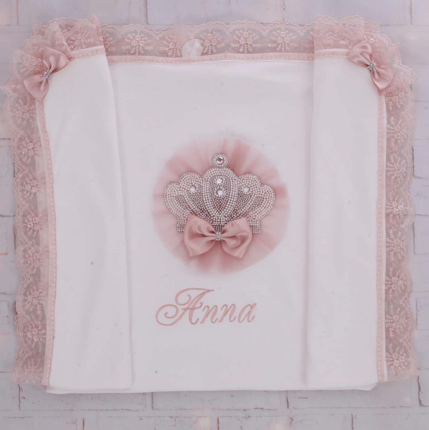 Personalised Receiving Blanket - Emily  ( pearl crown )