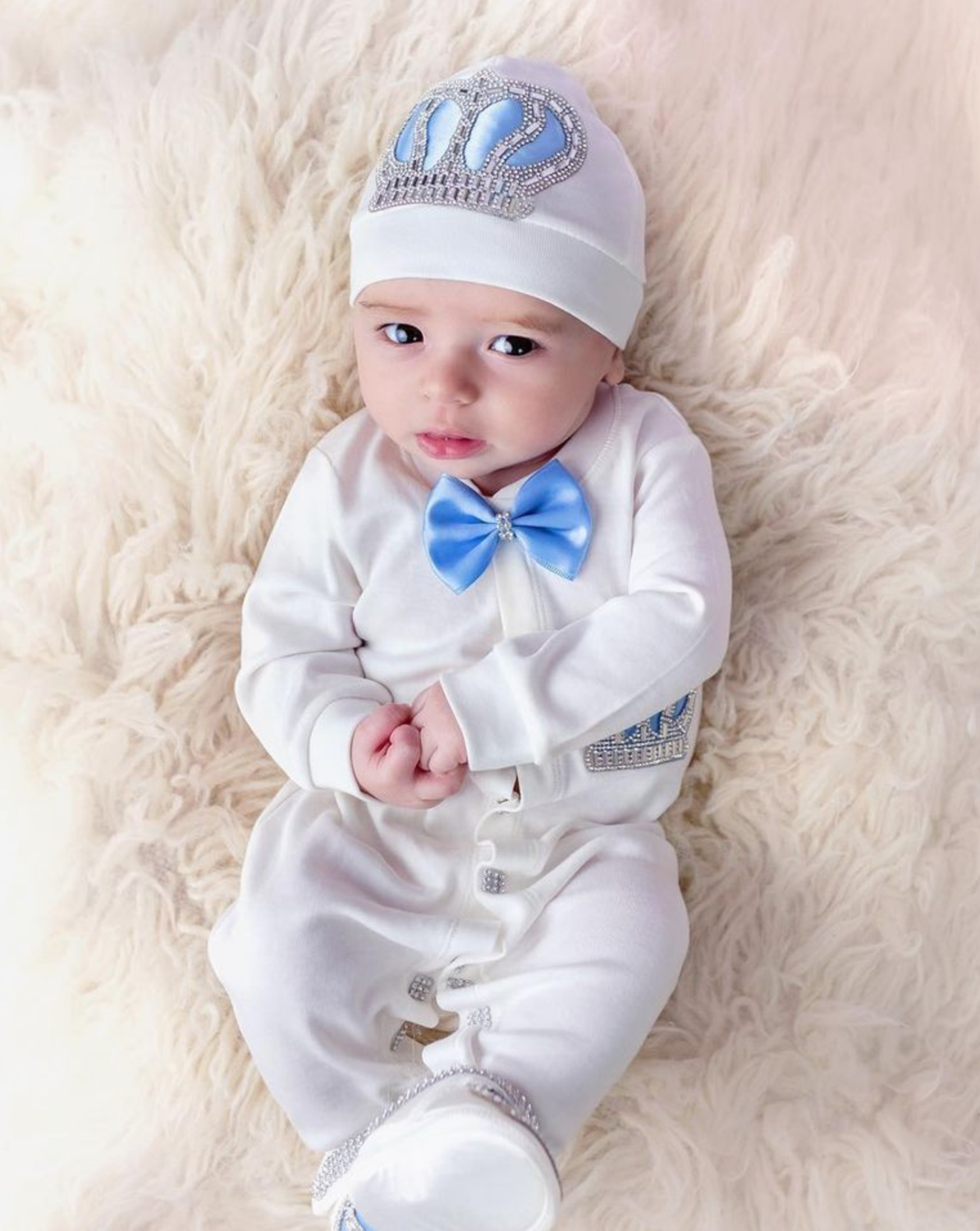 Newborn Home Welcoming Set ( Light Blue bow , Silver crown )