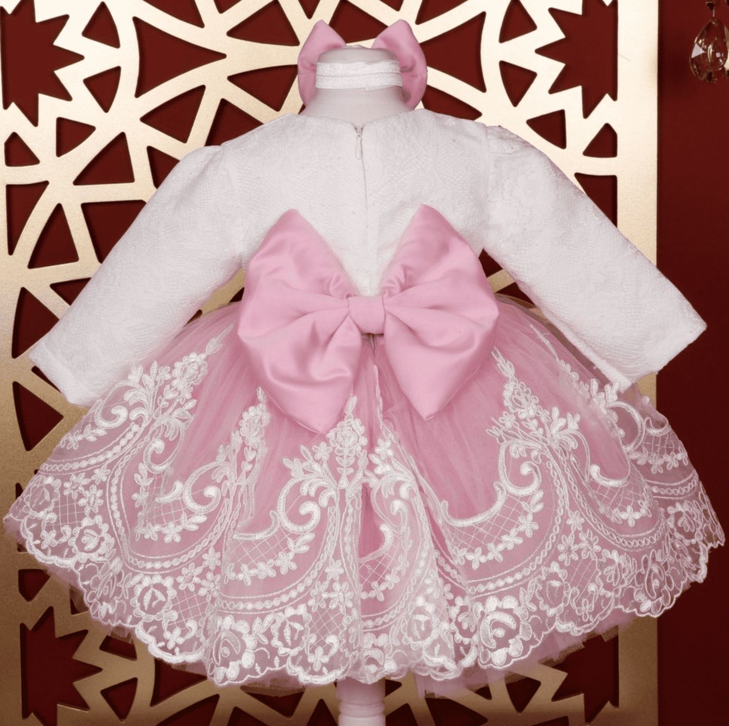 SELENA  Dress - NEWBORN ( Pink &amp; White)