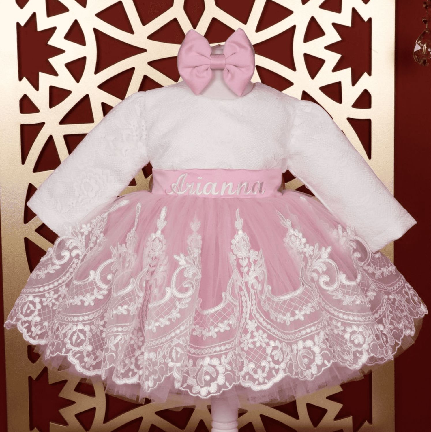 SELENA  Dress - NEWBORN ( Pink &amp; White)