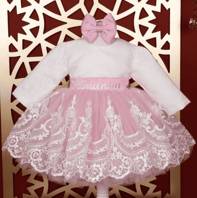 SELENA  Dress - NEWBORN ( Pink &amp; White)