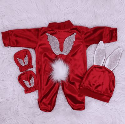 Handmade RED LUXE Velvet Bunny  3-Piece set
