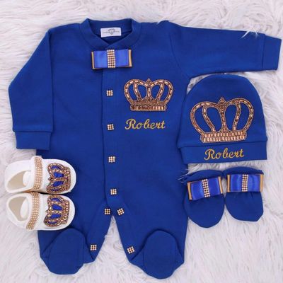 𝗟𝘂𝘅𝘂𝗿𝘆 𝗡𝗲𝘄𝗯𝗼𝗿𝗻 home welcoming 4-Piece set royal blue and golden bow, golden crown)