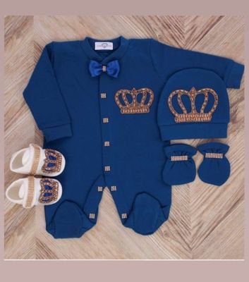 𝗟𝘂𝘅𝘂𝗿𝘆 𝗡𝗲𝘄𝗯𝗼𝗿𝗻 home welcoming 4-Piece set royal blue bow, golden crown)