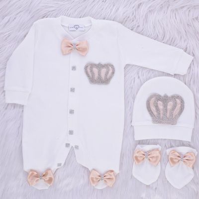 Exclusive Royal 3Piece Baby Hospital Exit Bling Outfit  ( satin bow / silver Crown)