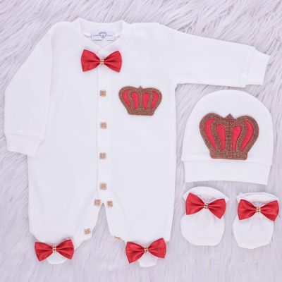 Exclusive Royal 3Piece Baby Hospital Exit Bling Outfit  (Red satin bow / golden crown)