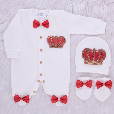 Exclusive Royal 3Piece Baby Hospital Exit Bling Outfit  (Red satin bow / golden crown)