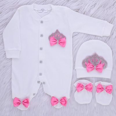 Exclusive Royal 3Piece Baby Hospital Exit Bling Outfit  (satin bow /  silver crown)