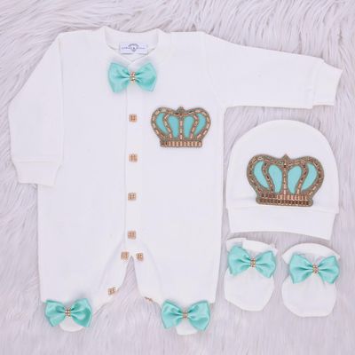 Exclusive Royal 3Piece Baby Hospital Exit Bling Outfit  (satin bow /  golden crown)