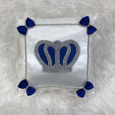 Luxury white Satin Pillow Case   ( Royal blue crown &amp; Silver Crown )