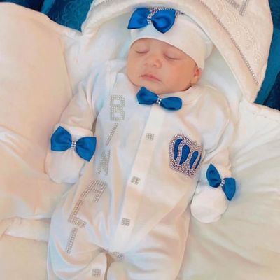 Exclusive 4 Piece Baby boy Crown Outfit ( Royal Blue bow, Silver Crown)