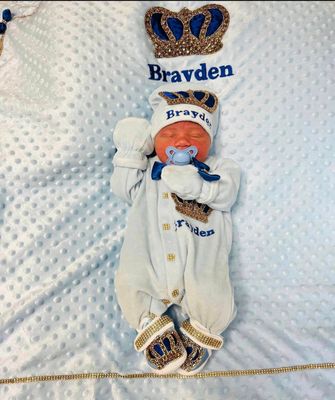 Luxury 5-Piece Blue Baby Boy Hospital Exit Outfit (Royal blue bow + Golden Crown)