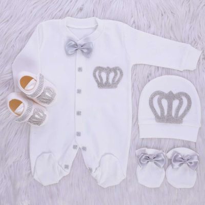 𝗟𝘂𝘅𝘂𝗿𝘆 𝗡𝗲𝘄𝗯𝗼𝗿𝗻 Home Welcoming 4-Piece set ( grey bow, silver crown)