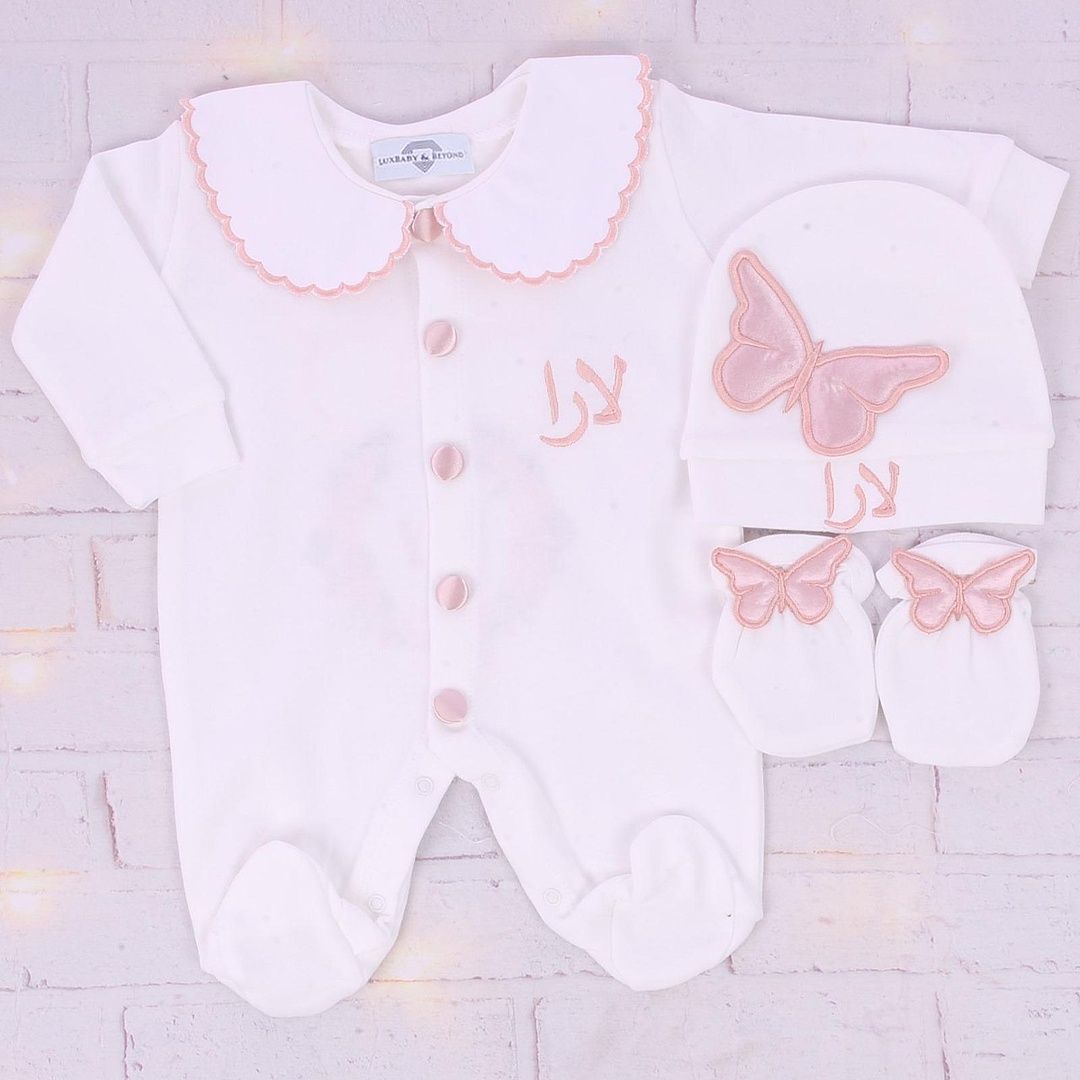 Handmade 𝗟𝘂𝘅𝘂𝗿𝘆 𝗡𝗲𝘄𝗯𝗼𝗿𝗻 Home Welcoming 3-Piece set ( pink butterfly)