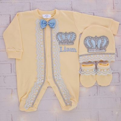 Handmade 𝗟𝘂𝘅𝘂𝗿𝘆 𝗡𝗲𝘄𝗯𝗼𝗿𝗻 Home Welcoming 3-Piece set (yellow , blue lace)