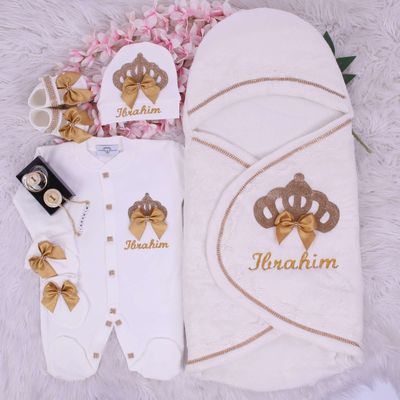 Handmade 𝗟𝘂𝘅𝘂𝗿𝘆 𝗡𝗲𝘄𝗯𝗼𝗿𝗻 Home Welcoming 6-Piece set ( Golden bow and golden crown)