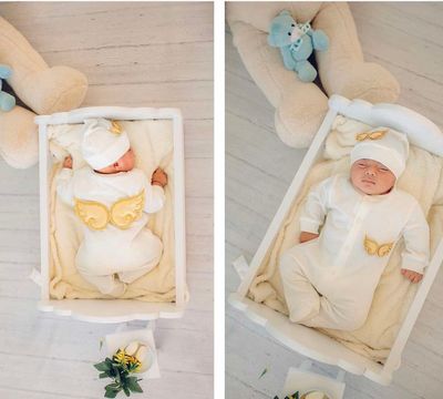 𝗟𝘂𝘅𝘂𝗿𝘆 𝗡𝗲𝘄𝗯𝗼𝗿𝗻 Home Welcoming 3-Piece 𝗢𝘂𝘁𝗳𝗶𝘁 ( angel wings- yellow/golden )