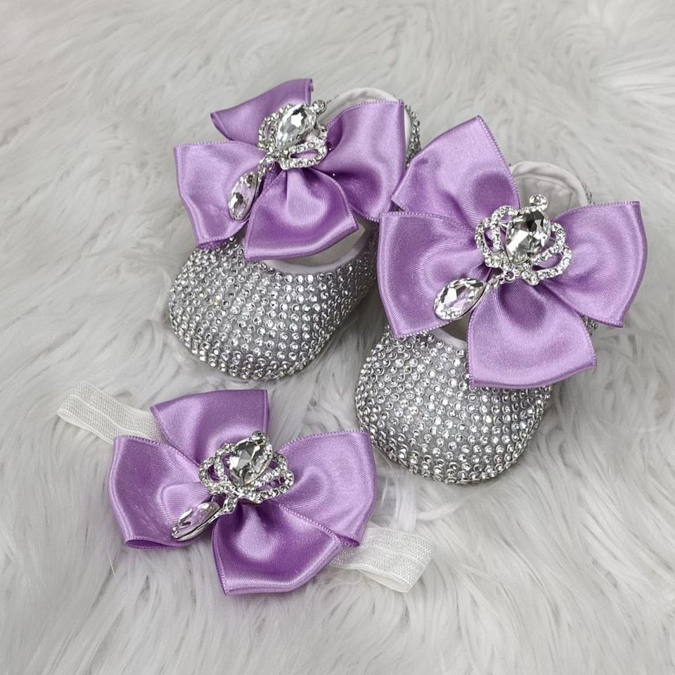 Handmade  Shoes and Headband Set (Silver &amp; LILAC)