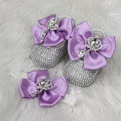 Handmade  Shoes and Headband Set (Silver &amp; LILAC)