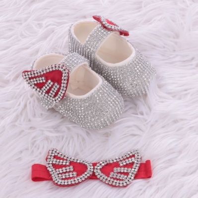 Handmade  Shoes and Headband Set (Red Wing &amp; Silver Rhinestones)