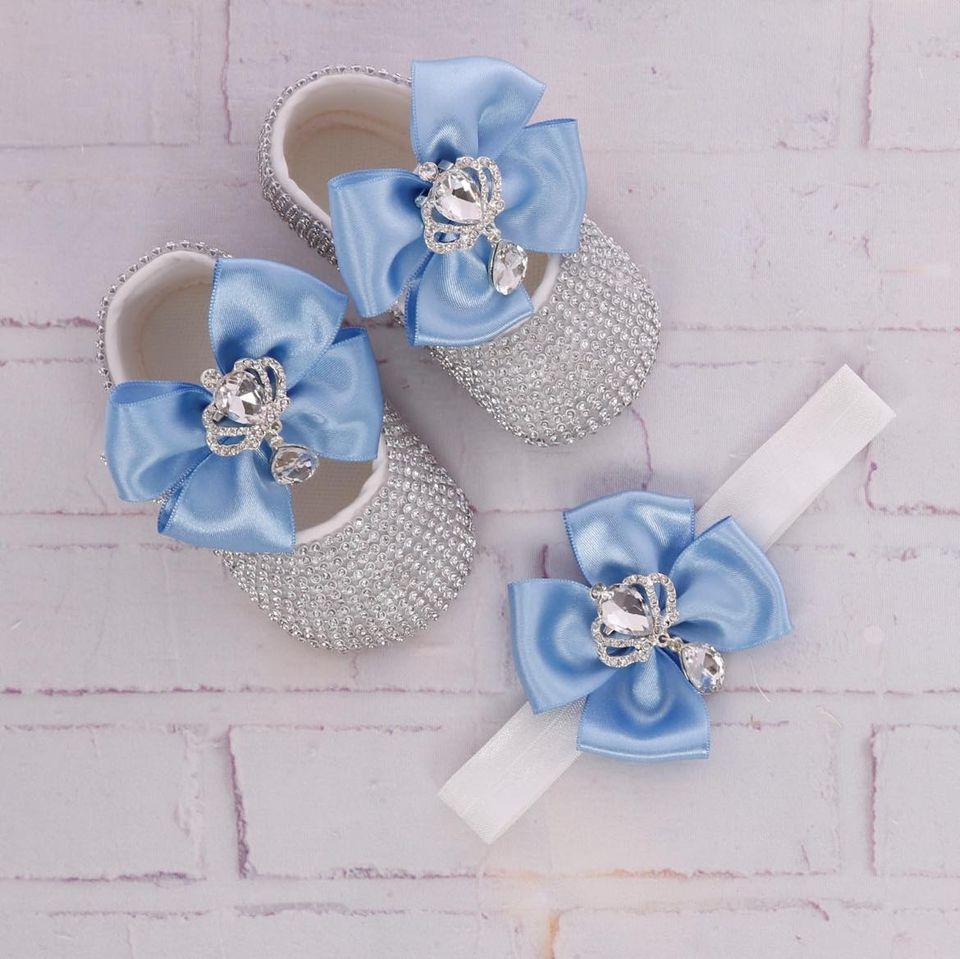 Handmade  Shoes and Headband Set (Blue &amp; Silver)