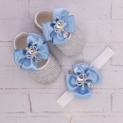 Handmade  Shoes and Headband Set (Blue &amp; Silver)