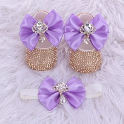 Handmade  Shoes and Headband Set (Golden Rhinestones)