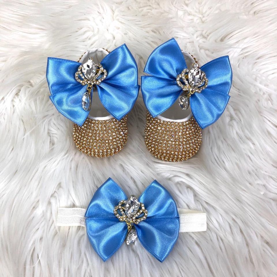 Handmade  Shoes and Headband Set (Golden Rhinestones)