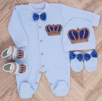 Exclusive Royal 4Piece Baby Hospital Exit Bling Outfit  (satin bow / golden crown)