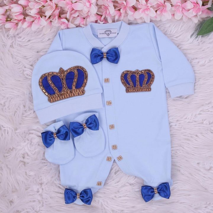 Exclusive Royal 3Piece Baby boy Hospital Exit Bling Outfit  (Blue/ Royal Blue/Golden Crown)