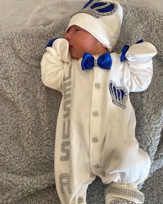 𝗟𝘂𝘅𝘂𝗿𝘆 𝗡𝗲𝘄𝗯𝗼𝗿𝗻 Home Welcoming 4-Piece set (  Royal blue bow+ Silver Crown)