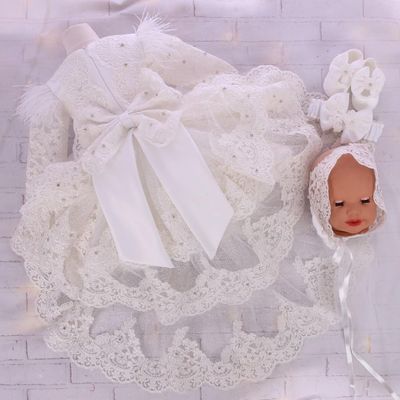 Luxurious high low white dress with headband and shoes