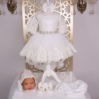 Luxurious high low white dress with headband and shoes ( White)