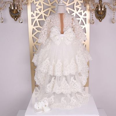 Luxurious high low white dress with headband and shoes ( White)