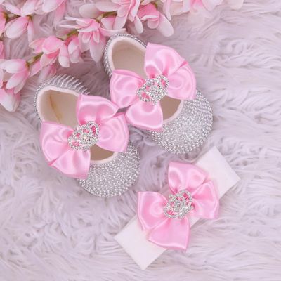 Handmade Shoes and Headband Set (Crown WHITE &amp; PINK )