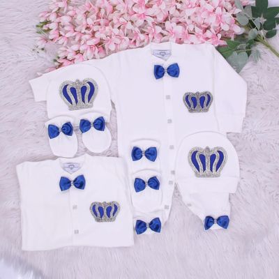 Handmade luxury Newborn Home Welcoming 4-Piece set ( Royal Blue bow , silver crown) with blanket