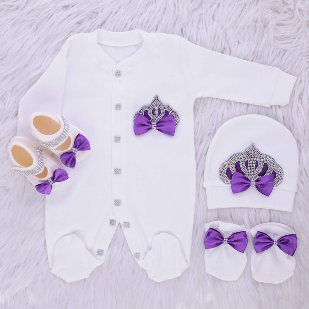 Handmade 𝗟𝘂𝘅𝘂𝗿𝘆 𝗡𝗲𝘄𝗯𝗼𝗿𝗻 Home Welcoming 6-Piece set ( Purple bow  Silver Crown)