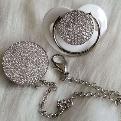 Handmade Rhinestone Baby Pacifier and clip  (White)