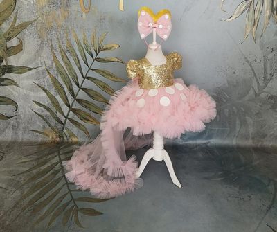 Luxurious Mini Mouse dress with trail and headband.