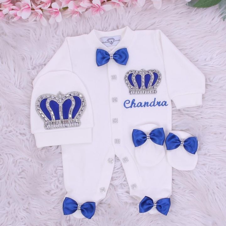 Exclusive Royal 3Piece Baby boy Hospital Exit Bling Outfit  (Blue/ Royal Blue/Silver Crown)