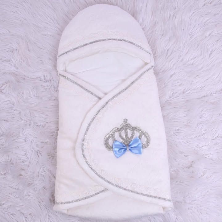 Jewelled Crown Swaddle ( light blue bow /Silver crown)